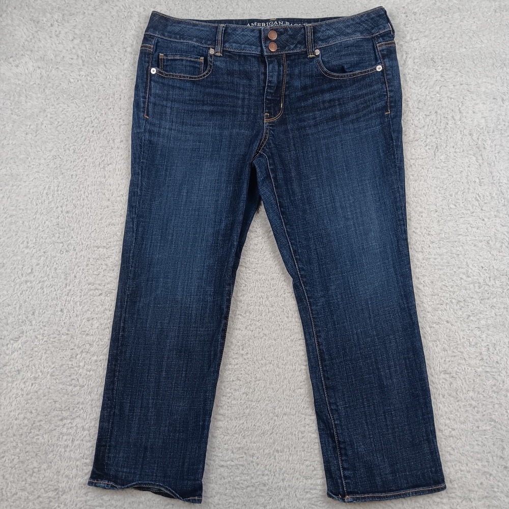 American Eagle Jean Artist Crop Women 14 Blue Dark Wash Stretch 03873
